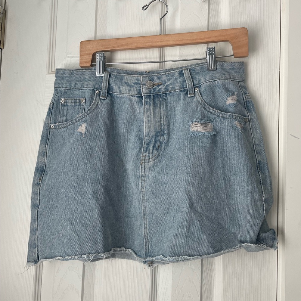 Denim High Waist Ripped Mini Skirt